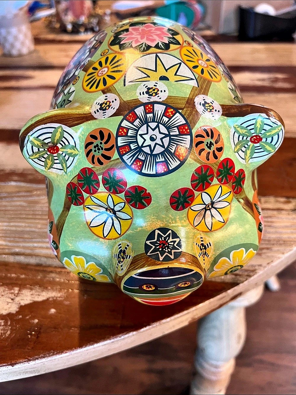 Hand-Painted Green & Multicolor Sculpture
